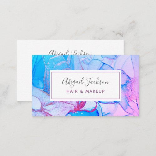 Abstract Ocean Blue Pink Watercolor Hair  Makeup Business Card