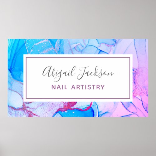 Abstract Ocean Blue Pink Watercolor Nail Artistry Poster