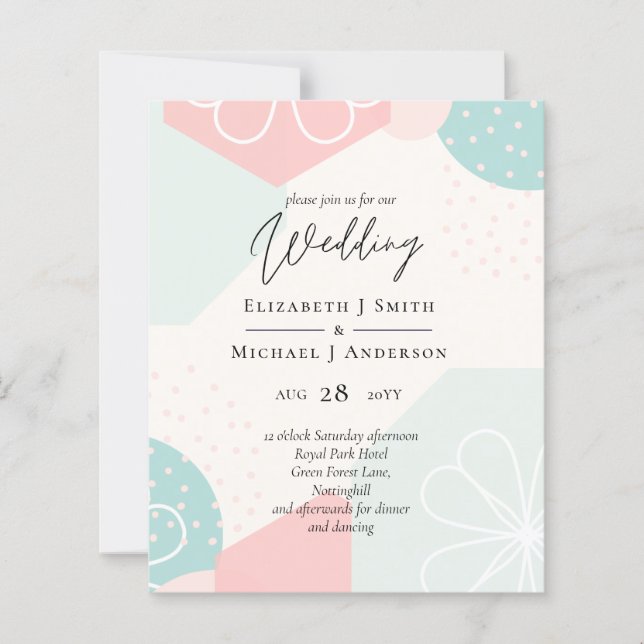 Abstract Ocean Coral Wedding Invite BUDGET (Front)