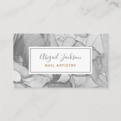 Abstract Ocean Flora Gray  Gold Nail Artistry Business Card