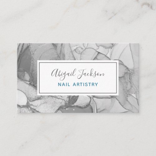 Abstract Ocean Flora Gray  Teal Nails By Name Business Card