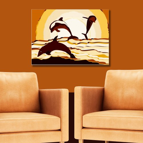 Abstract Ocean Jumping Dolphins At Sunset Poster