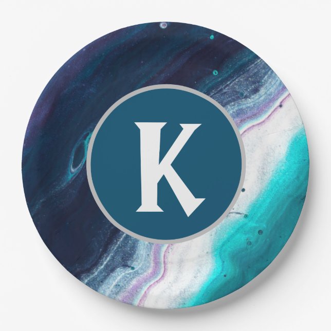 Abstract Ocean Monogram Paper Plates (Front)