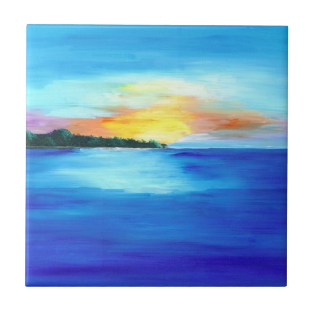 Abstract Ocean Sunset Colorful  Ceramic Tile (Front)