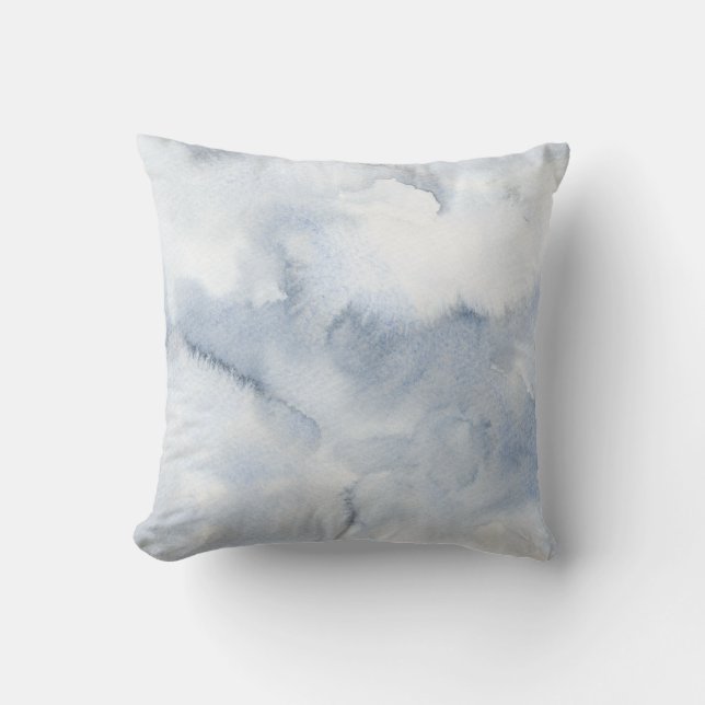 Abstract Ocean Watercolor Dusty Blue Rustic  Throw Pillow (Front)