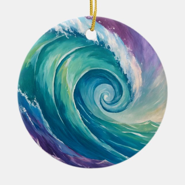 Abstract Ocean Wave Spiral Ceramic Ornament (Front)