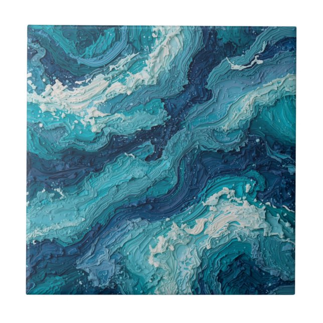 Abstract Ocean Wave Texture Ceramic Tile (Front)