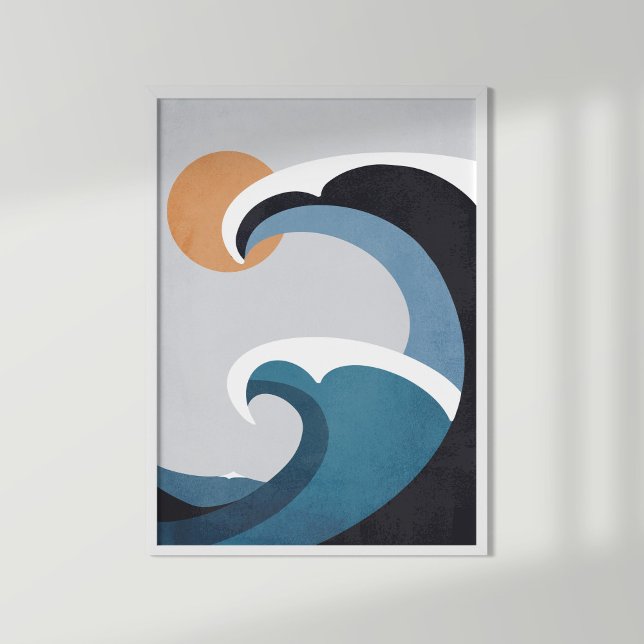 Abstract Ocean Waves and Sun Wall Art Print (Abstract waves poster)