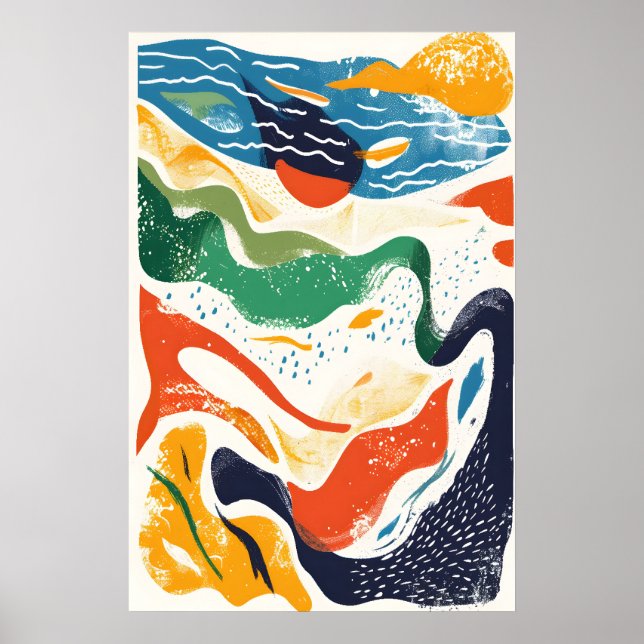 Abstract Ocean Waves Art Print Matisse Style (Front)