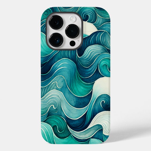 Abstract Ocean Waves Blue and Turquoise Case-Mate iPhone Case (Back)