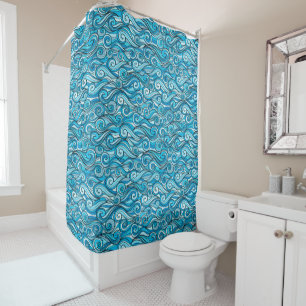 Abstract ocean waves blue pattern shower curtain