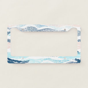 Abstract Ocean Waves Blue Pink Textured Pattern License Plate Frame