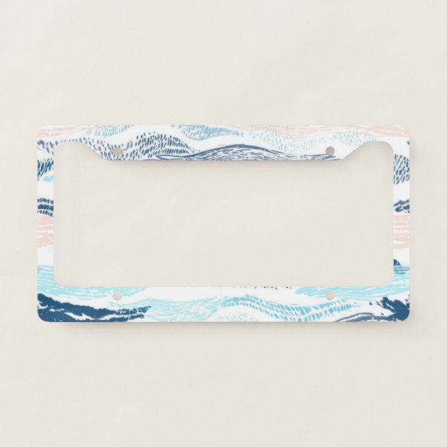 Abstract Ocean Waves Blue Pink Textured Pattern License Plate Frame (Front)