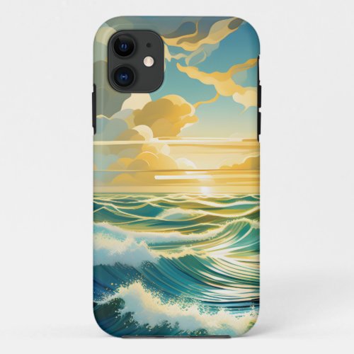 Abstract Ocean Waves Golden Sunset iPhone 11 Case