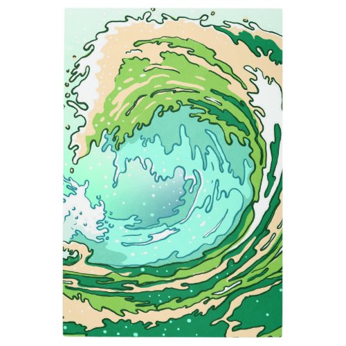 Abstract Ocean Waves Illustration Metal Wall Art