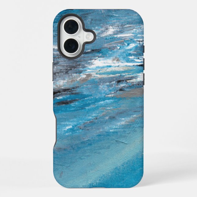 Abstract Ocean Waves in Blue and Gray Brushstrokes iPhone Case (Back)