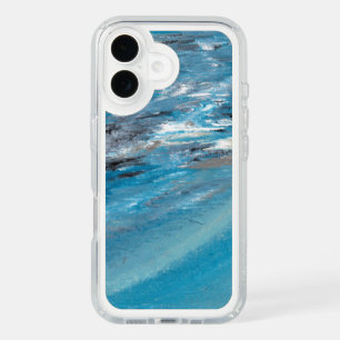 Abstract Ocean Waves in Blue and Gray Brushstrokes iPhone 16 Case