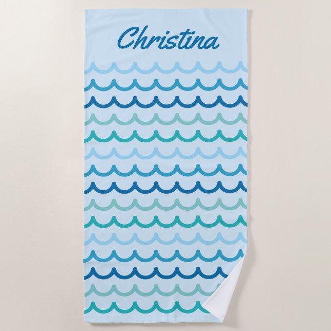 Abstract Ocean Waves Pattern Beach Towel (Front)