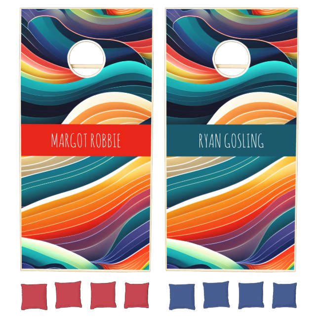 Abstract Ocean Waves Rainbow Pattern Cornhole Set (Set)
