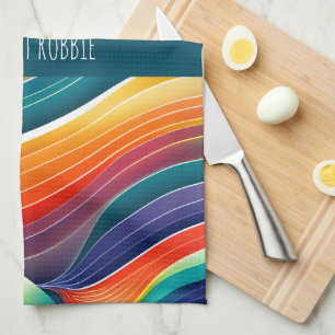 Abstract Ocean Waves Rainbow Pattern Kitchen Towel