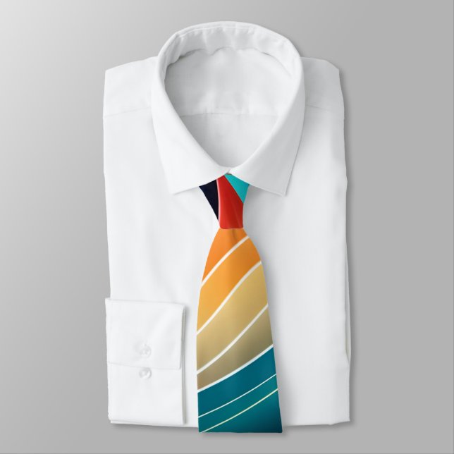 Abstract Ocean Waves Rainbow Pattern Neck Tie (Tied)