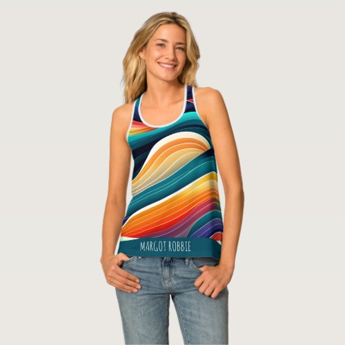 Abstract Ocean Waves Rainbow Pattern Tank Top