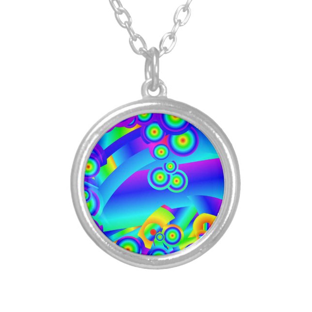 Abstract Ocean waves  Silver Plated Necklace (Front)