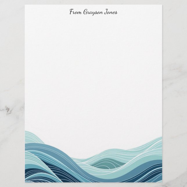 Abstract Ocean Waves Stationery Paper (Front)