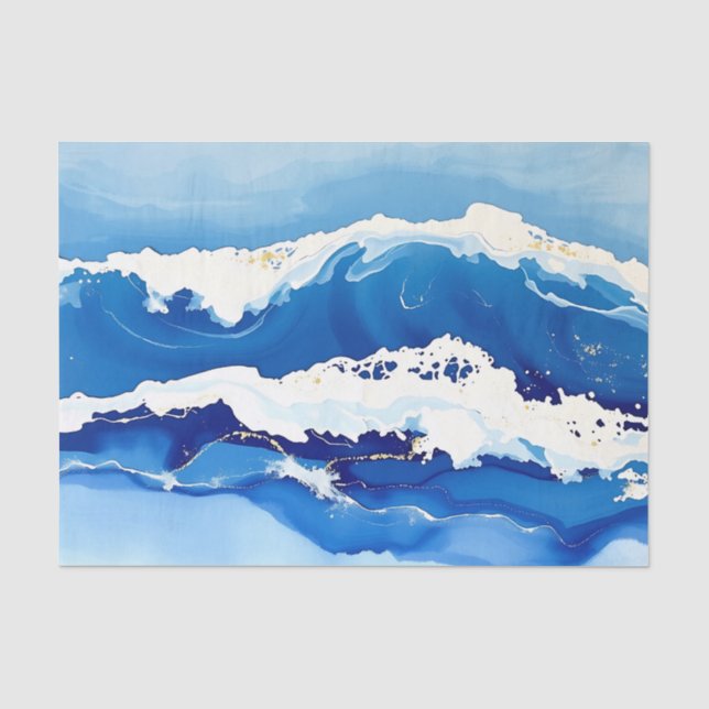 Abstract Ocean Waves with Textured Strokes Tissue Paper (Front)