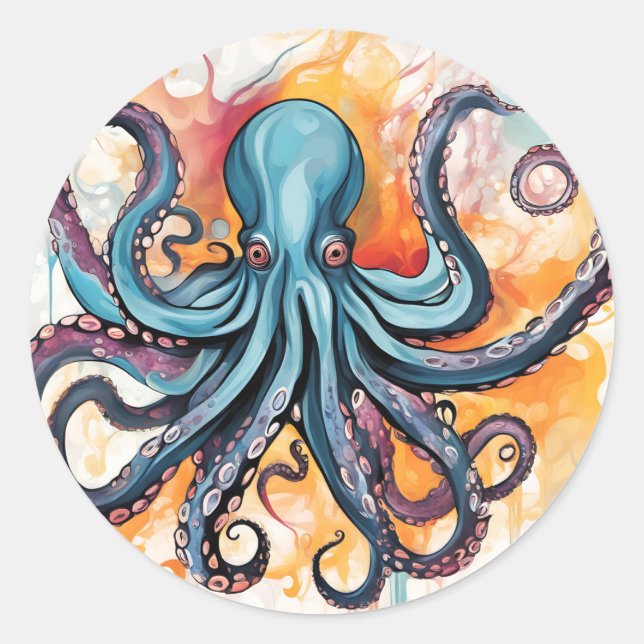 Abstract Octopus Colorful Classic Round Sticker (Front)