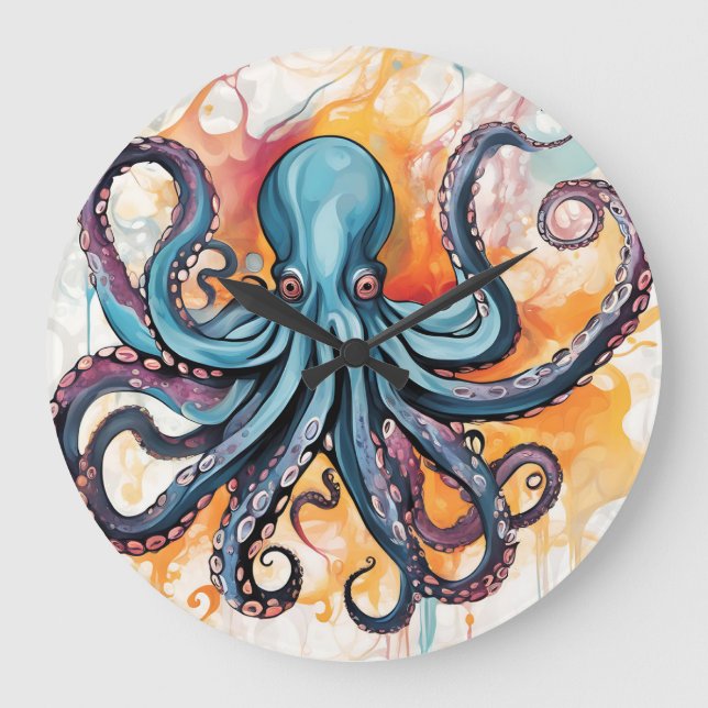 Abstract Octopus Colorful Large Clock (Front)