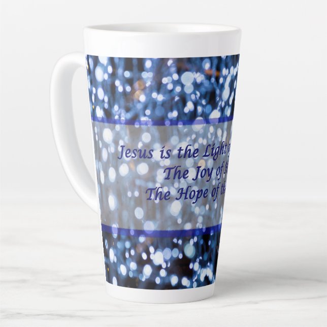 Abstract Of Blue Lights Text Latte Mug (Left Angle)