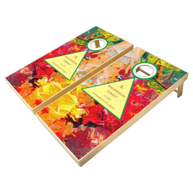 Abstract Of Cheerful Artist Palette Cornhole Set (Angled)