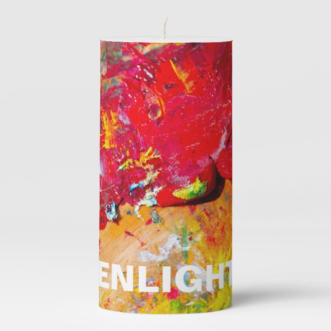 Abstract Of Cheerful Artist Palette Pillar Candle (Front)