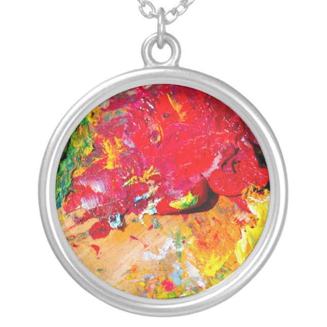Abstract Of Cheerful Artist Palette Silver Plated Necklace (Front)