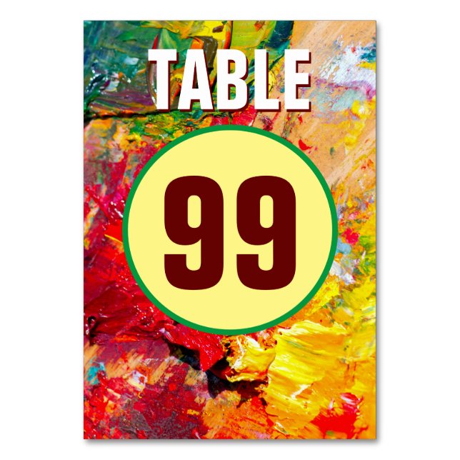Abstract Of Cheerful Artist Palette Table Number (Front)