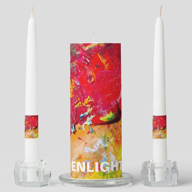 Abstract Of Cheerful Artist Palette Unity Candle Set (Front)