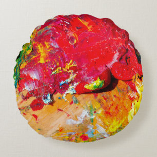 Abstract Of Colorful Artist Palette Round Pillow