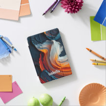 Abstract Oil Paint Swirl Navy Orange iPad Cover