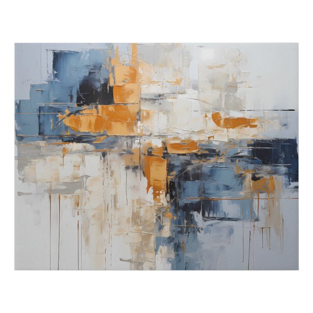 Abstract Oil Painting Grey Blue and Gold Faux Canvas Print (Front)