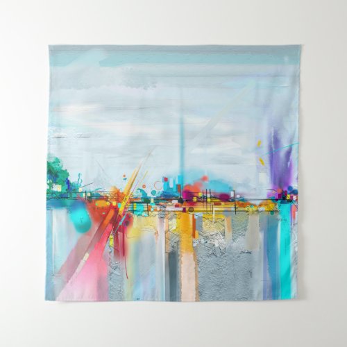 Abstract oil painting landscape Colorful blue pur Tapestry