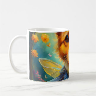 Abstract oil painting of a dog posing for the came coffee mug