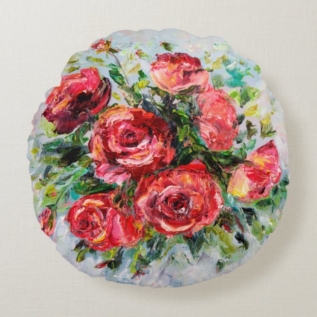  abstract oil painting of beautiful fresh bouquet  round pillow (Front)