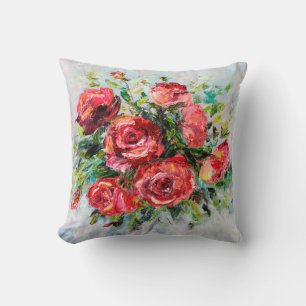 abstract oil painting of beautiful fresh bouquet throw pillow