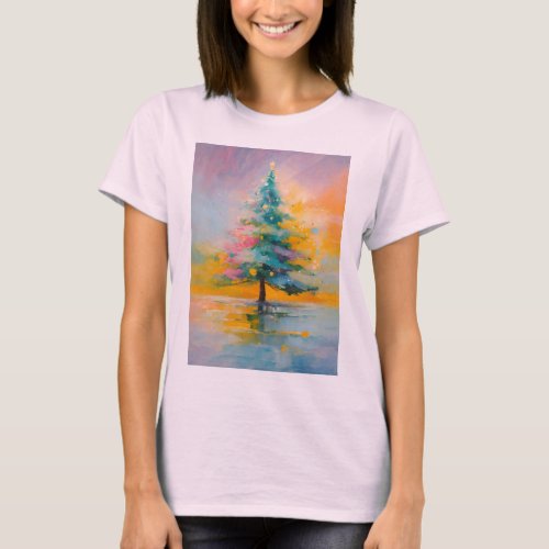 Abstract oil painting of Christmas tree colourful T_Shirt