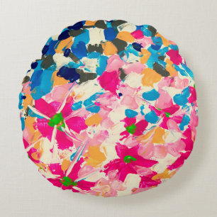 abstract oil painting on canvas. Multi colored wa Round Pillow