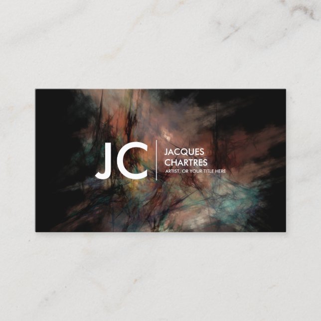Abstract Oil Painting Professional Monogram Dark Business Card (Front)
