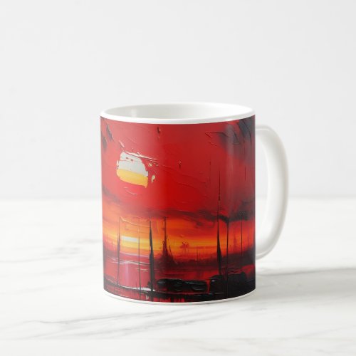 Abstract oil painting sunset coffee mug