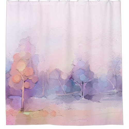 Abstract oil painting winter forest landscape Sem Shower Curtain