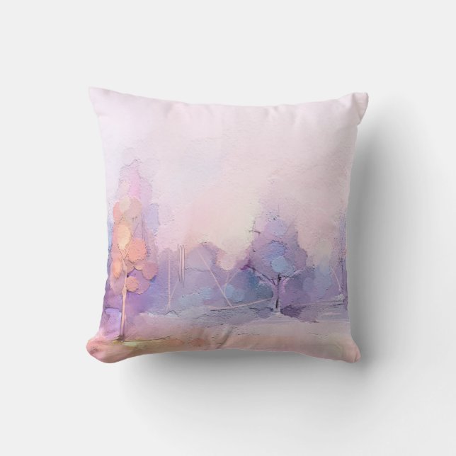 Abstract oil painting winter forest landscape. Sem Throw Pillow (Front)